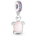 Sea turtle sterling silver dangle with frosted dichroic pink Murano glass, regal purple and phlox pink crystal 798939C02