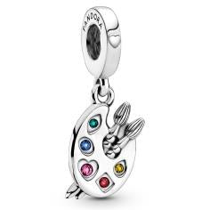 Artist's Palette Hanging Silver Charm w Red CZ   Mixed Crystal 799320C01