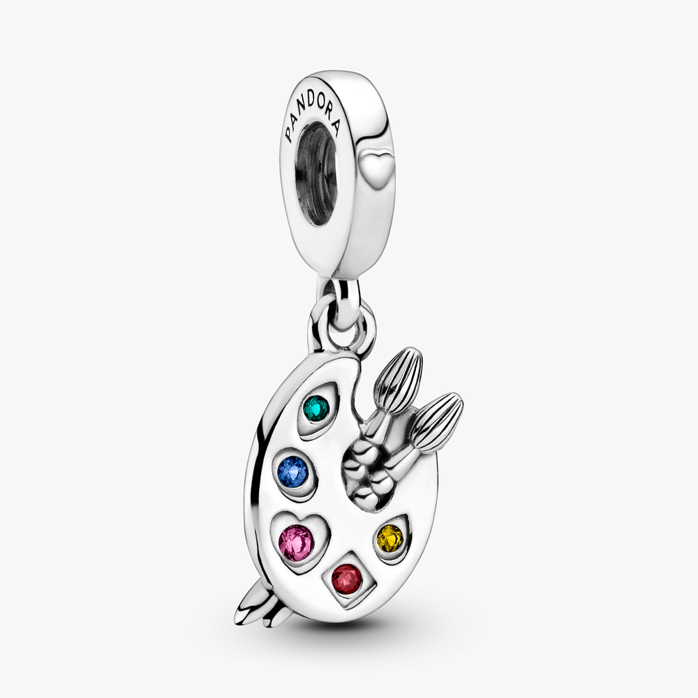 Artist's Palette Hanging Silver Charm w Red CZ   Mixed Crystal 799320C01 (High Resolution)