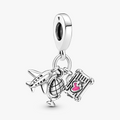 Airplane, globe and suitcase sterling silver dangle with pink enamel 799435C01 (High Resolution)