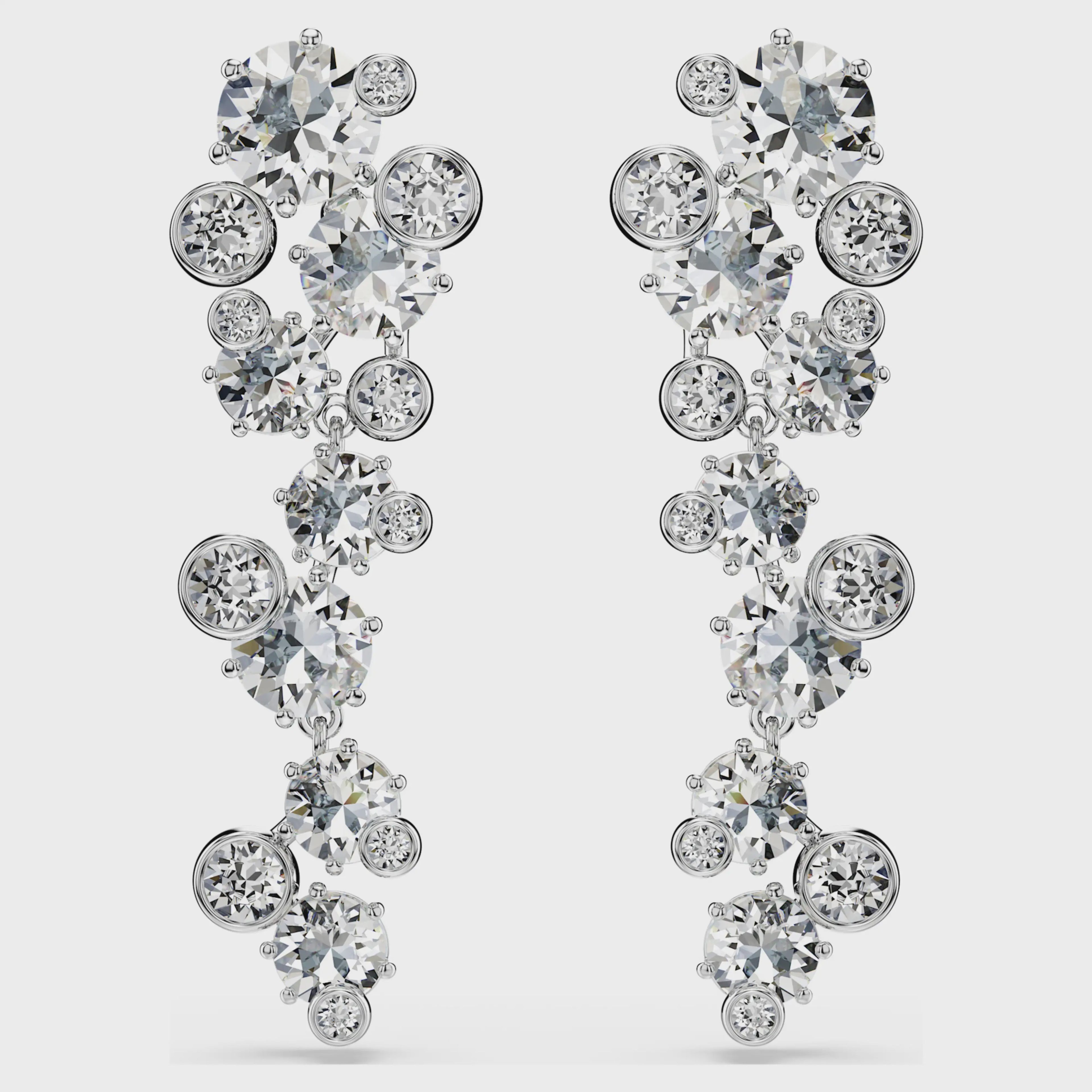 Constella drop earrings Mixed cuts, White, Rhodium plated 5732252