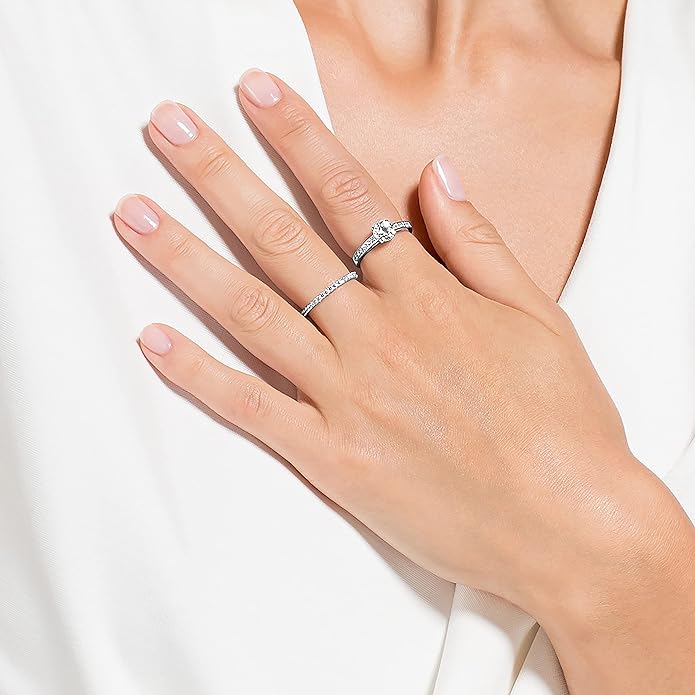 Attract Ring Collection 2 Piece Ring Set Rhodium Finish Size 58 5184980