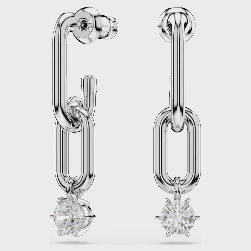 Constella drop earrings Round cut, White, Rhodium plated 5728584