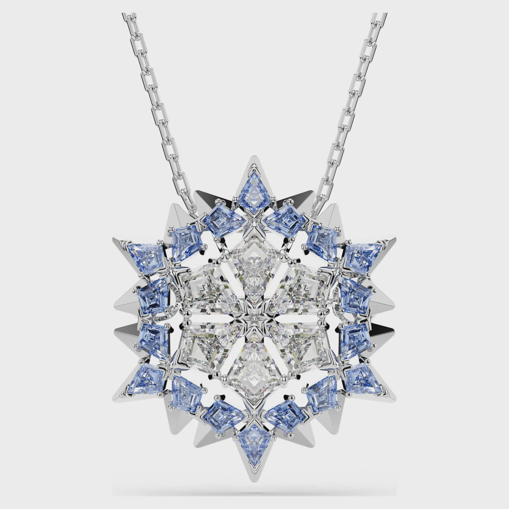Magic pendant and brooch Snowflake, Blue, Rhodium plated 5737619