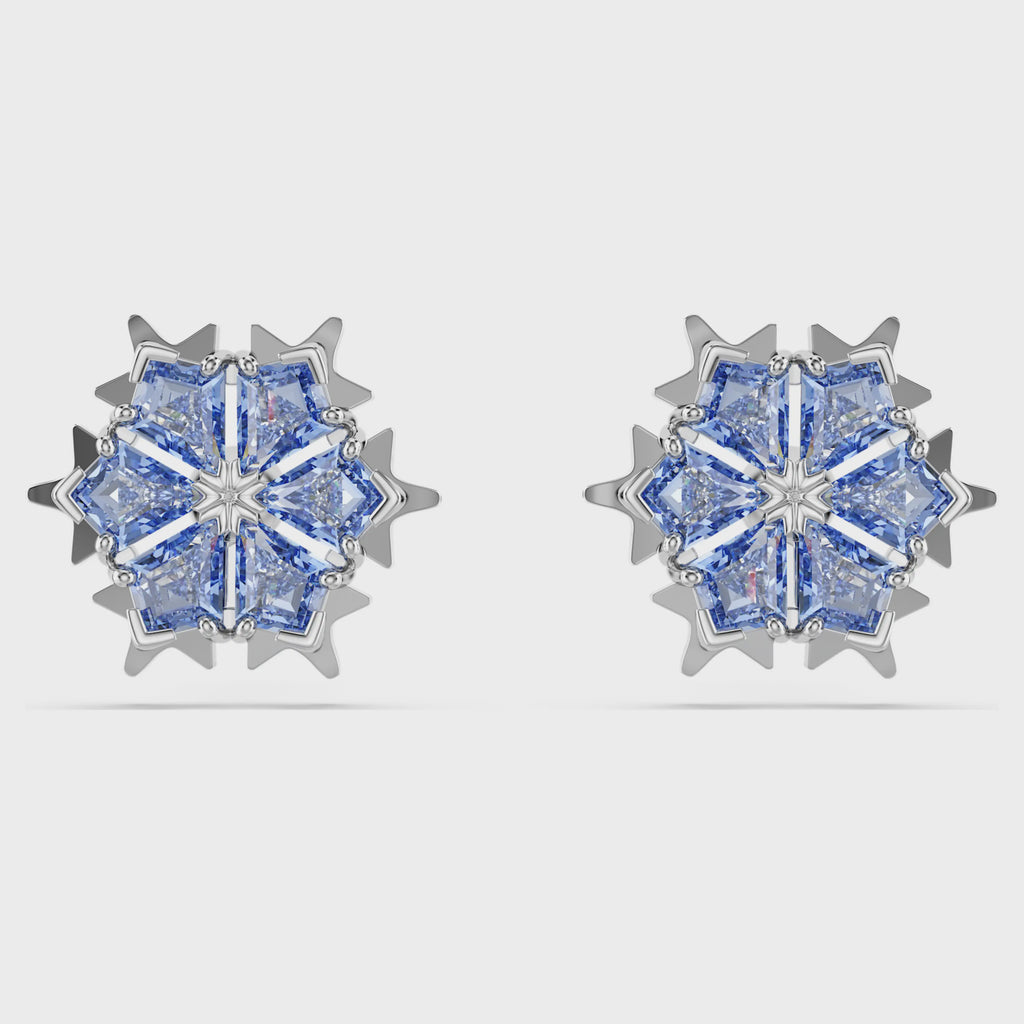 Magic stud earrings Snowflake, Blue, Rhodium plated 5734242