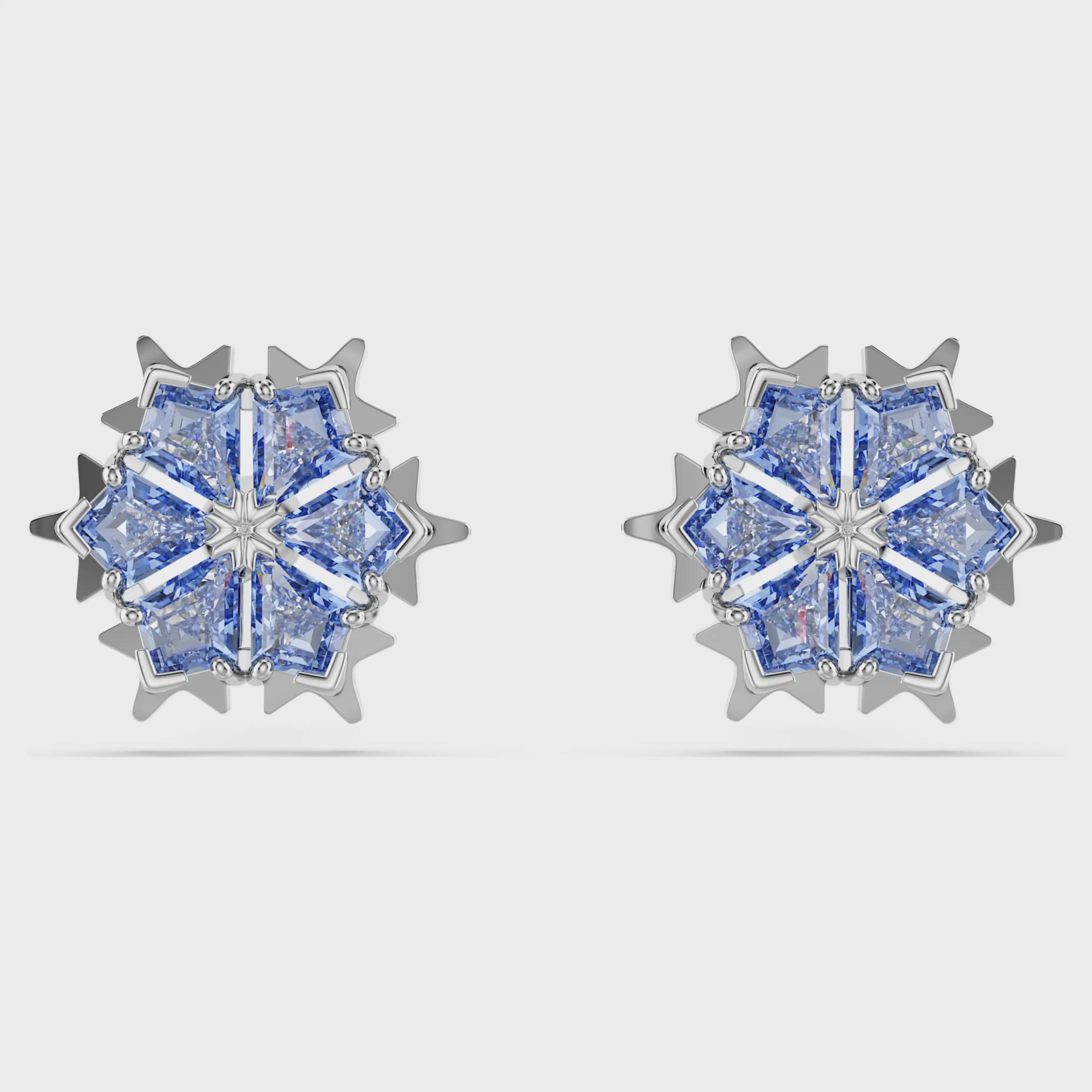 Magic stud earrings Snowflake, Blue, Rhodium plated 5734242