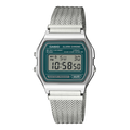 Casio Digital Mesh Band, Green Face, Stainless Steel A158WEM-3D