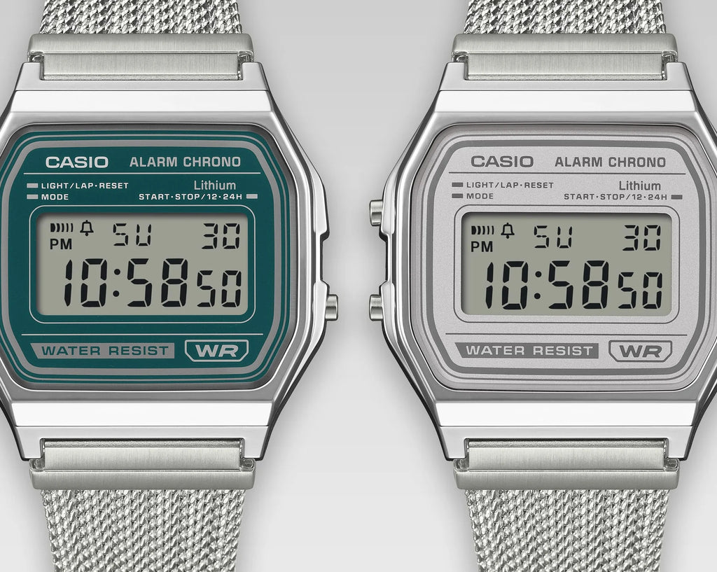 Casio Digital Mesh Band, Green Face, Stainless Steel A158WEM-3D
