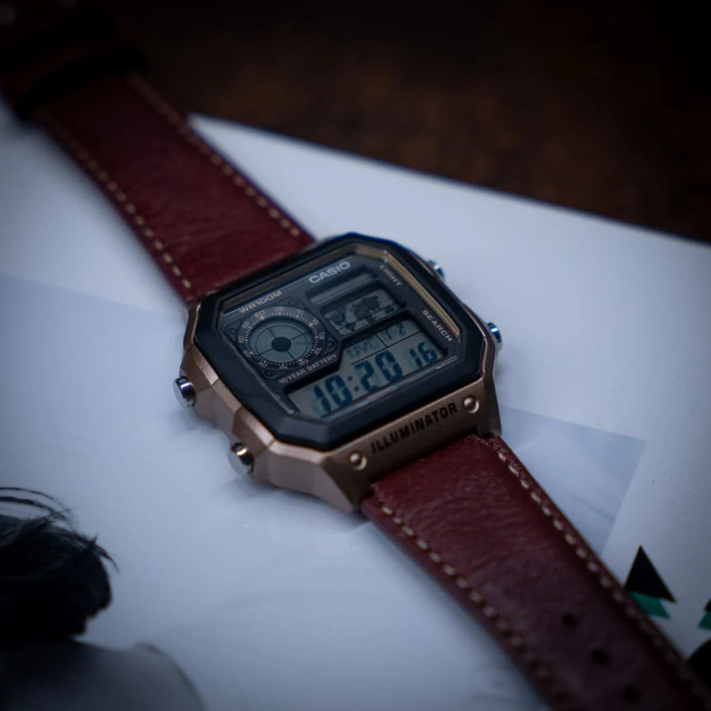Casio - Digital Gadget Inspired, brown leather band AE1200WHL-5A