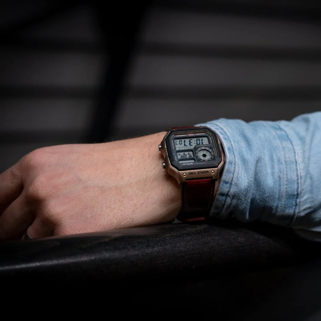 Casio - Digital Gadget Inspired, brown leather band AE1200WHL-5A