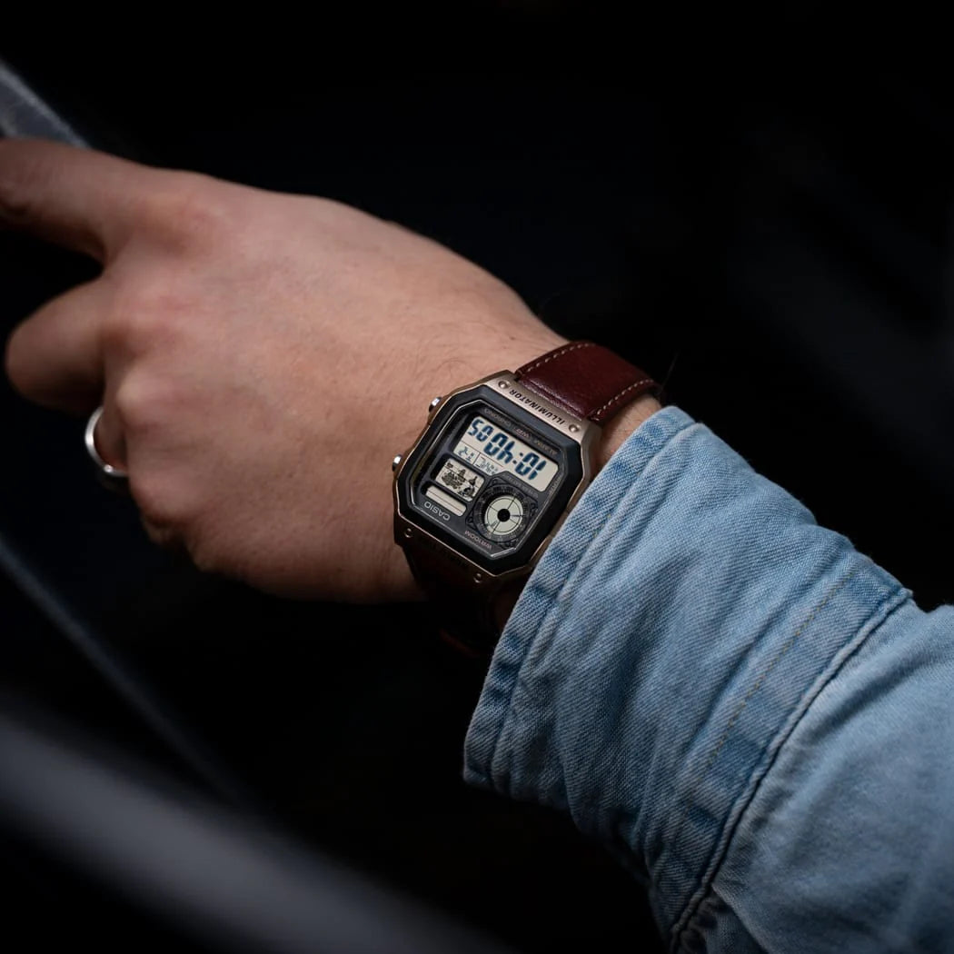 Casio - Digital Gadget Inspired, brown leather band AE1200WHL-5A
