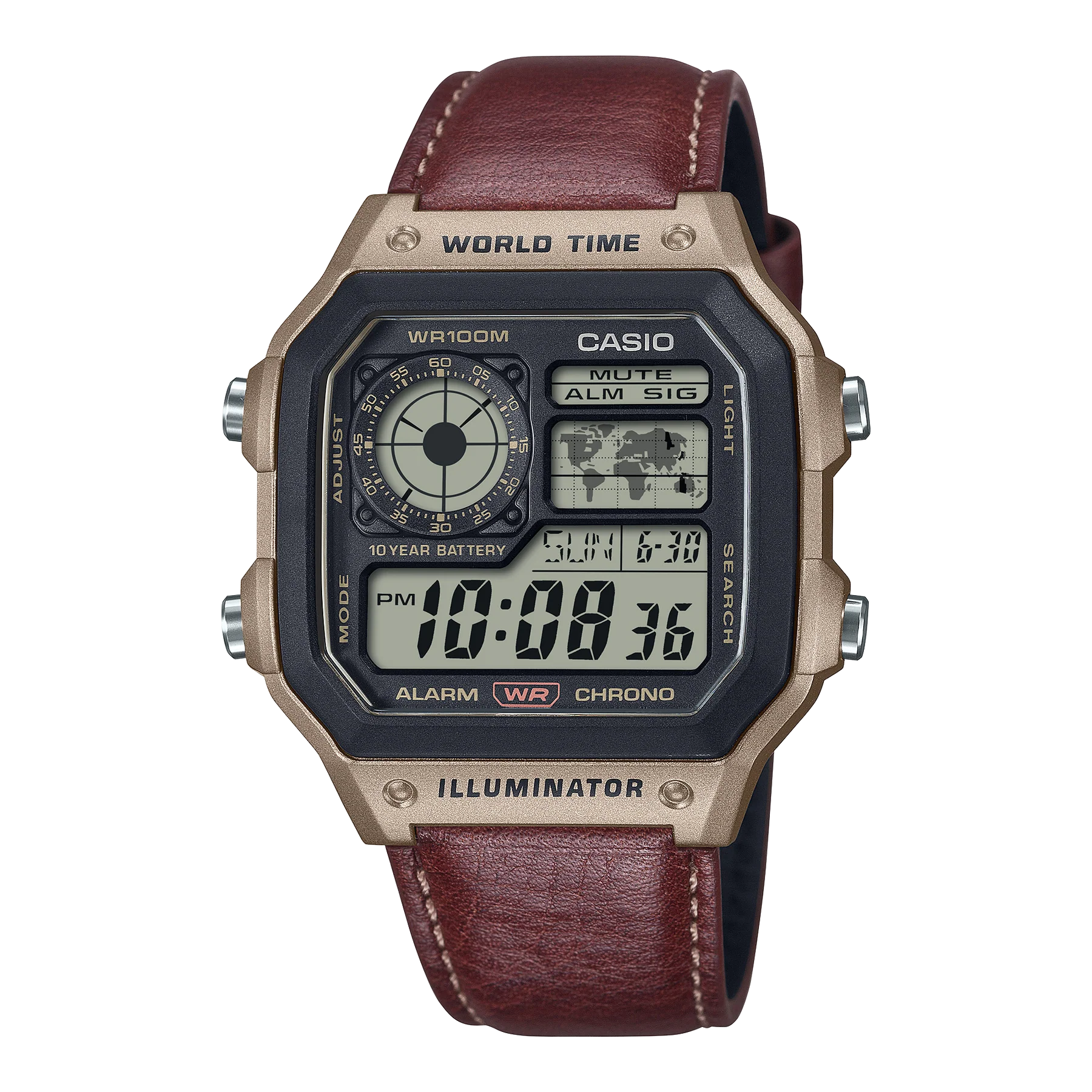 Casio - Digital Gadget Inspired, brown leather band AE1200WHL-5A