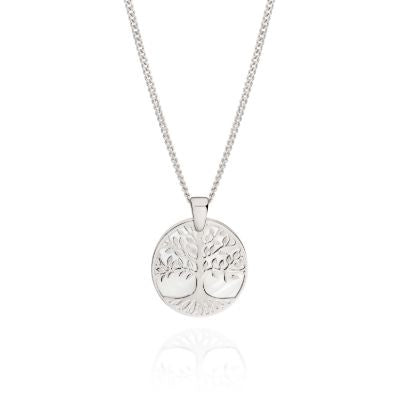 SS mother of pearl disc with tree of life overlay on SS cable chain AG00196