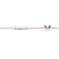 Silver belcher engravable pink butterfly ID bracelet