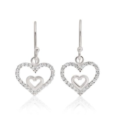 SS CZ double heart shepherd hook drops AG00767