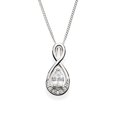 MP5459 SS pear shape CZ infinity pendant with chain AG00772