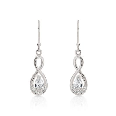 SS pear shape CZ infinity shepherd hook drops AG00773