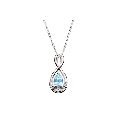SS pear shape blue CZ infinity pendant with chain AG00774