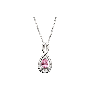 SS pear shape pink CZ infinity pendant with chain AG00778