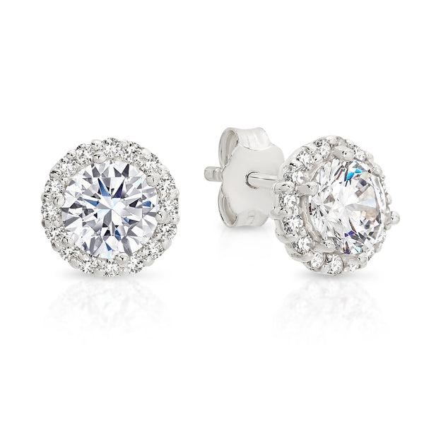 Silver cubic zirconia halo studs