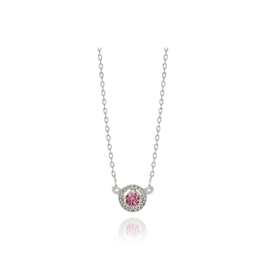 SS round pink and white CZ halo necklet 45cm AG01090