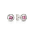SS round pink and white CZ halo studs AG01091