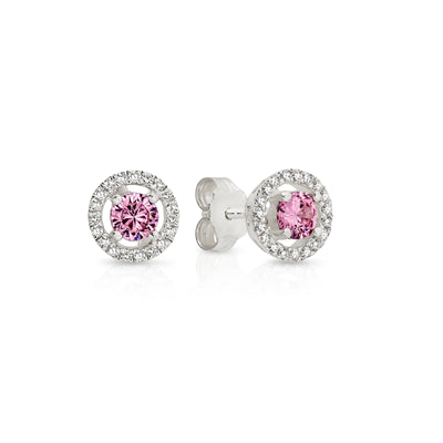 SS round pink and white CZ halo studs AG01091