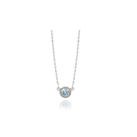 SS round blue and white CZ halo necklet 45cm AG01092