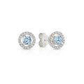 SS round blue and white CZ halo studs AG01093