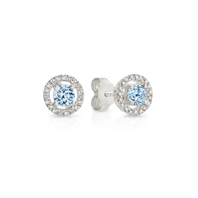 SS round blue and white CZ halo studs AG01093