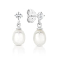 SS freshwater drop pearl stud earrings with claw set CZ at top AG01370