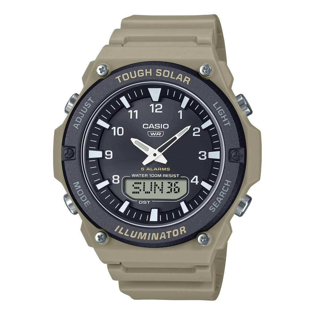 CASIO Duo Solar,black case,brown resin band AQS820W-5A