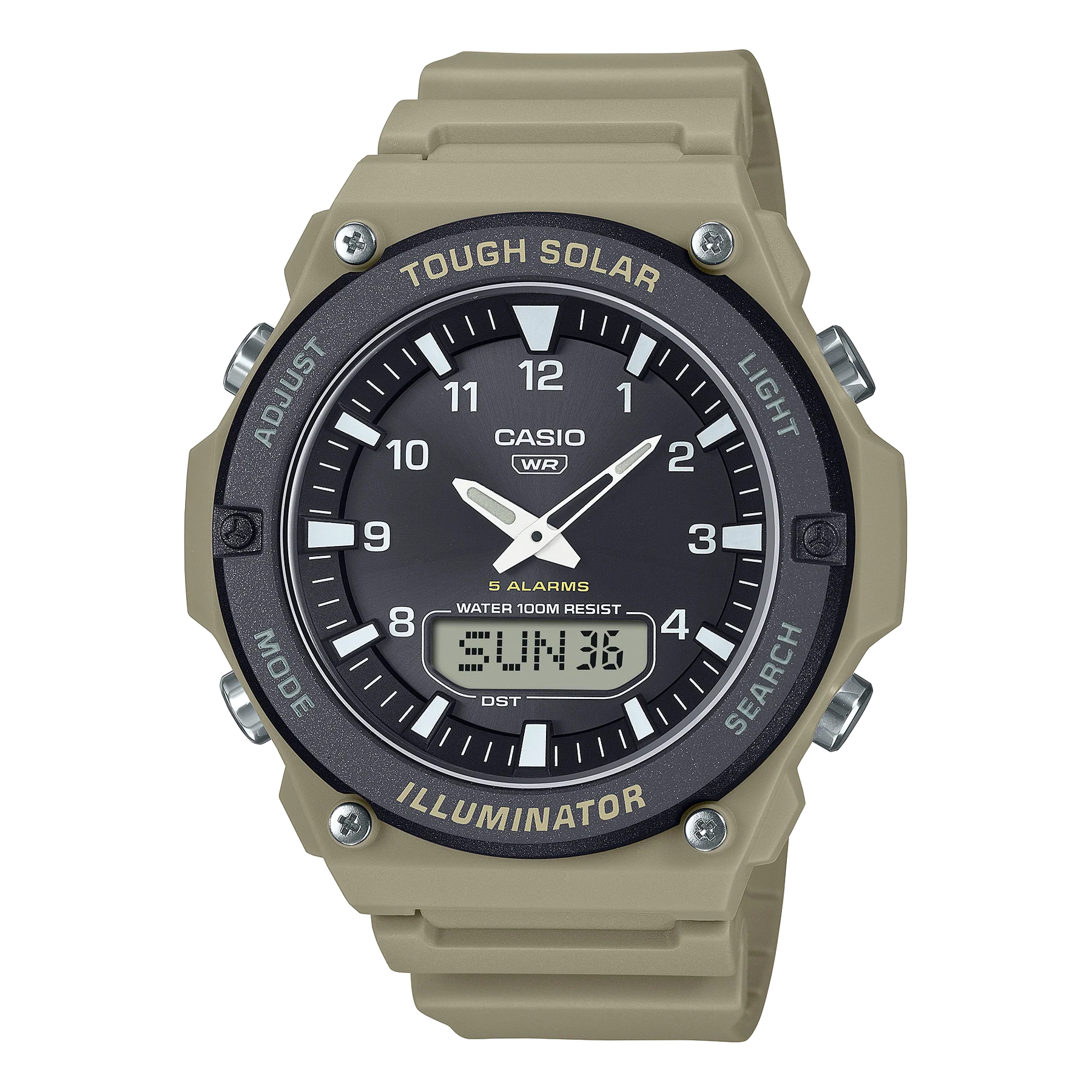 CASIO Duo Solar,black case,brown resin band AQS820W-5A