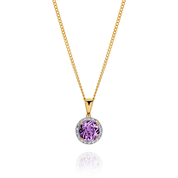 9ct gold amethyst & diamond pendant