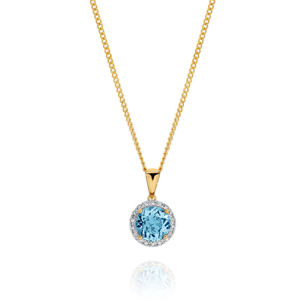 9ct gold blue topaz & diamond pendant