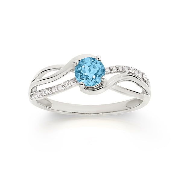 9ct white gold blue topaz & diamond ring