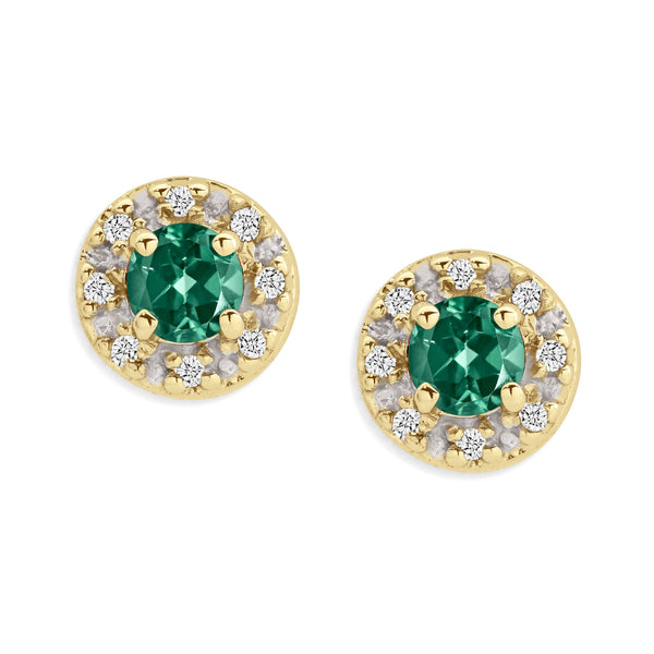 9ct gold emerald & diamond studs