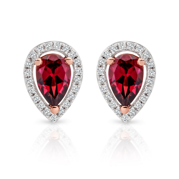 9ct rose gold rhodolite garnet & diamond studs