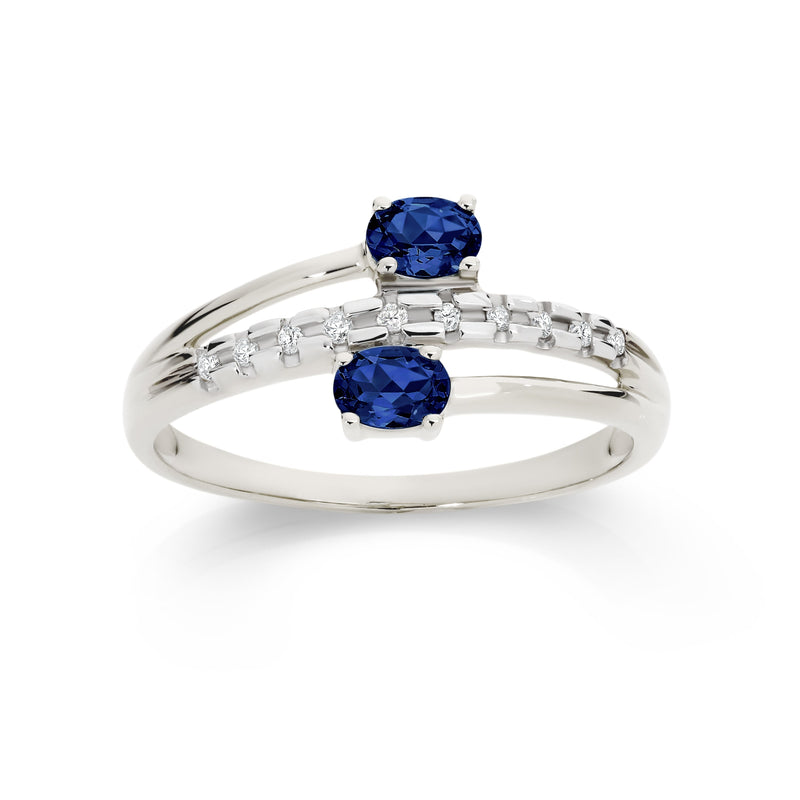 9ct white gold sapphire & diamond ring