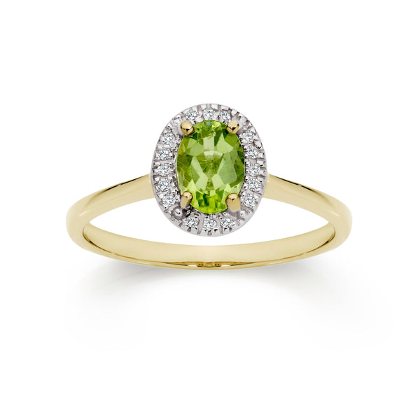 9ct gold peridot & diamond ring