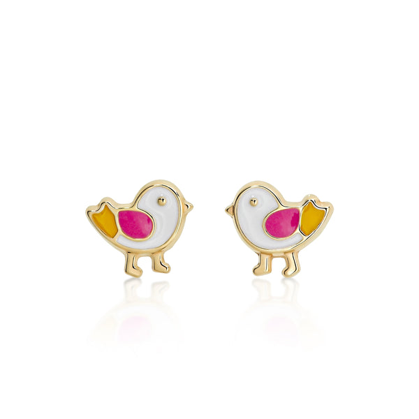 9ct gold enamel bird studs