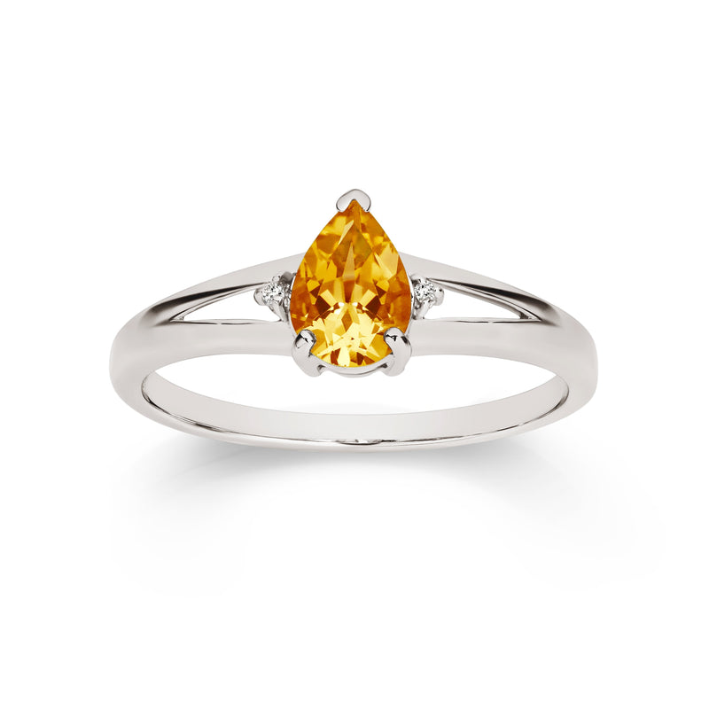 9ct white gold citrine & diamond ring