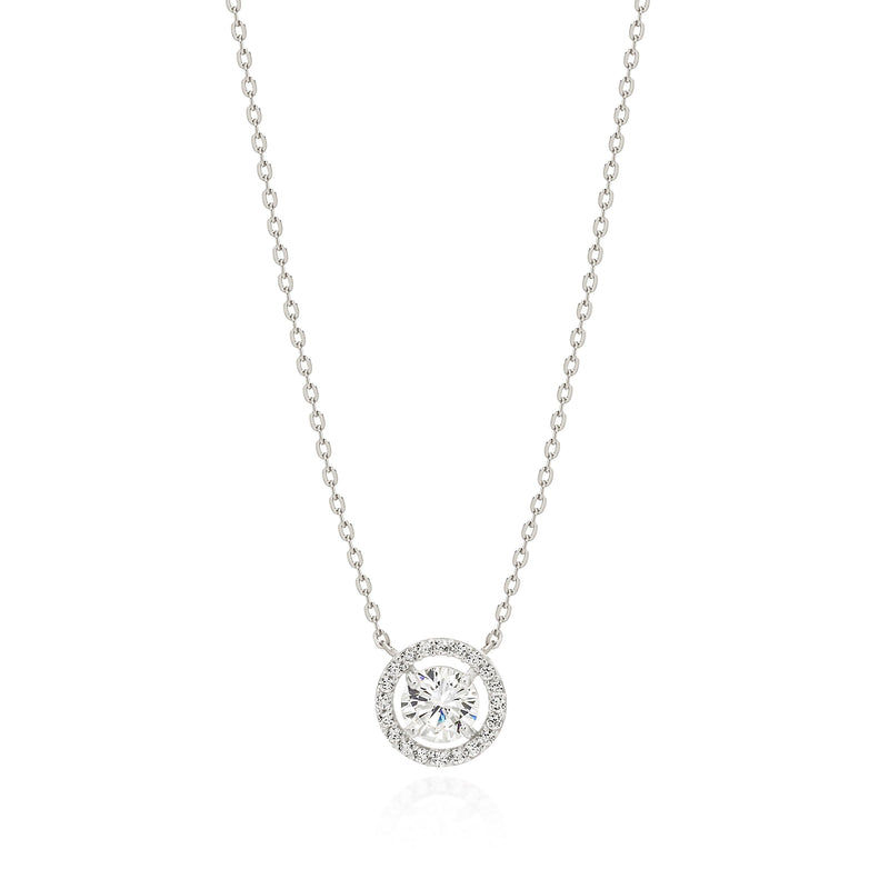 9ct white gold round halo necklet