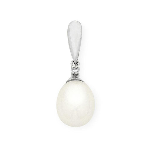9Ct White Gold Pearl & Diamond Pendant