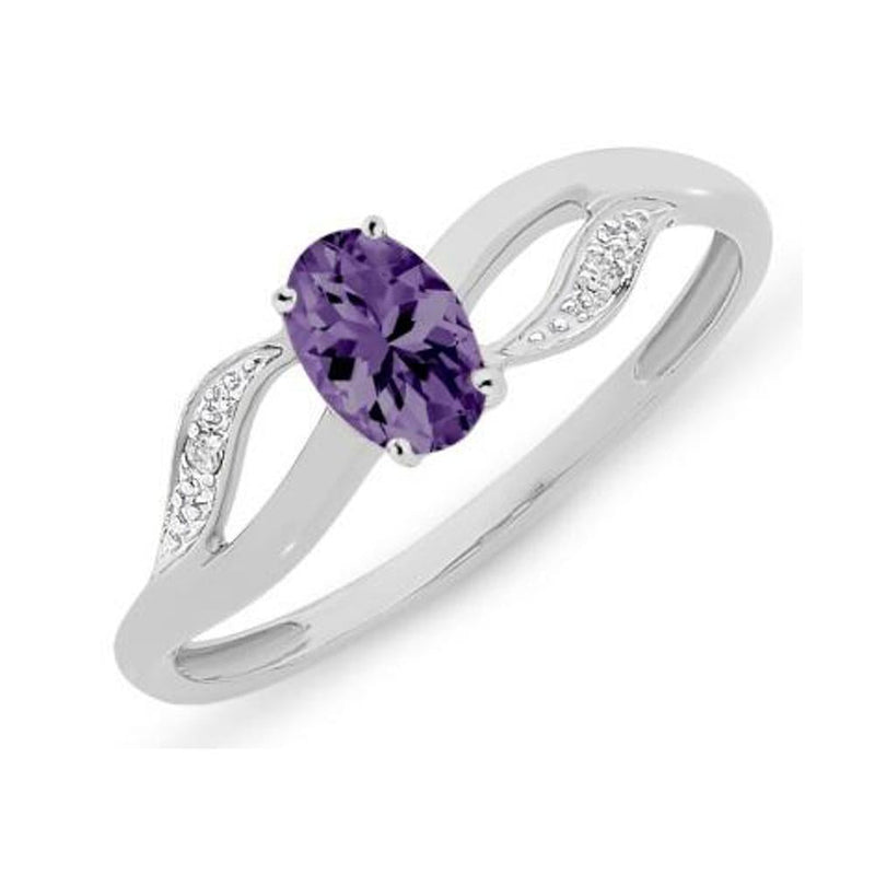 Sterling Silver Amethyst & Diamond Ring