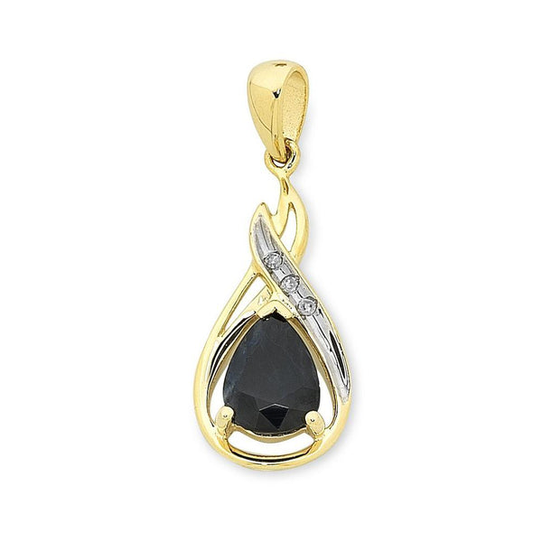 9Ct Gold Sapphire & Diamond Pendant