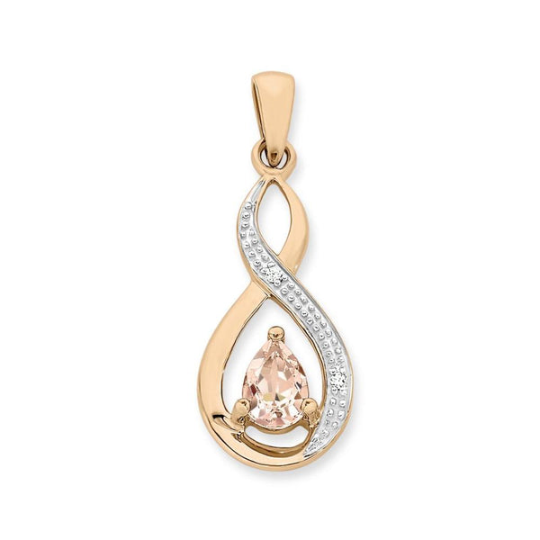 9Ct Rose Gold Morganite & Diamond Pendant