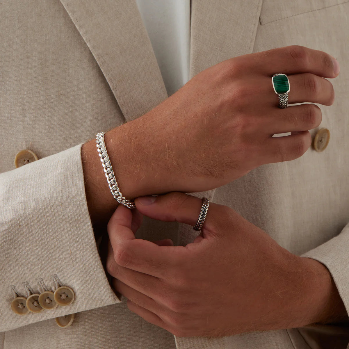 Cuban Men's Silver Chain Bracelet B9010