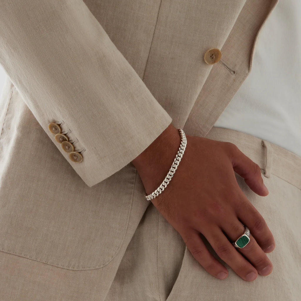 Cuban Men's Silver Chain Bracelet B9010