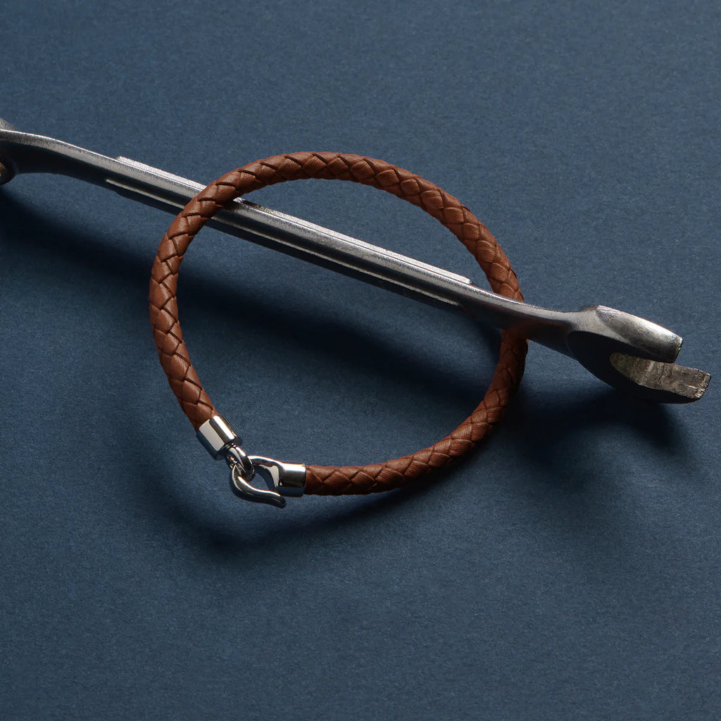 The Mariner Men’s Plaited Tan Leather and Steel Bracelet B9017-21
